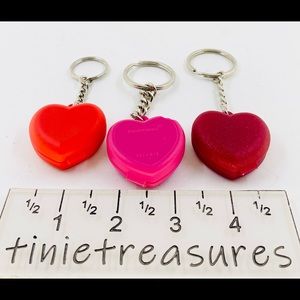 Tupperware keychain set of 3 new Heart keeper keychains in red pink etc